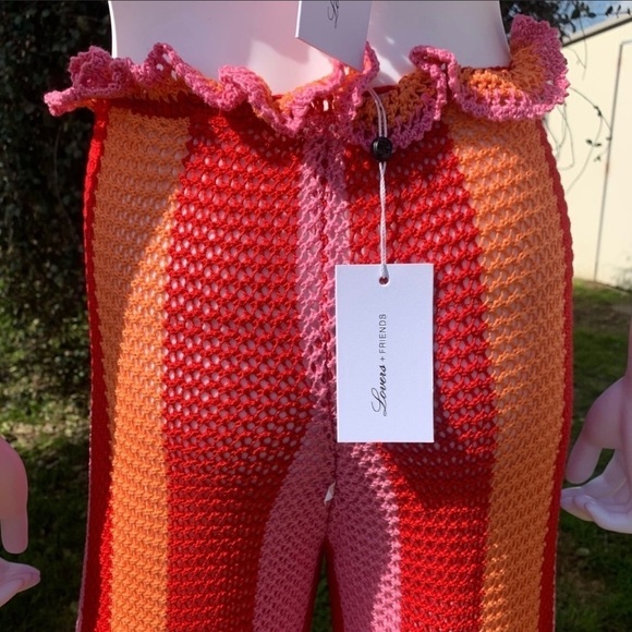 💋NWT Lovers + Friends Boho Crochet Bandeau Wide Leg Cover Up Beach/Pool Pant Set - Picture 13 of 15